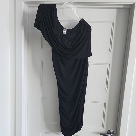 Dots Black One-Shoulder Long Sleeve Dress - Picture 1 of 4